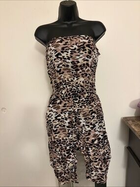 Strapless Leopard Print Jumpsuit in Brown & Black